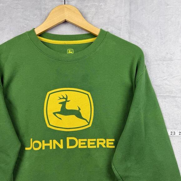 Y2K John Deere Green Long Sleeve Thermal Shirt Size L Logo Graphic Workwear Farm - Picture 3 of 6